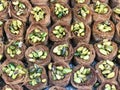 Kadaif Sweets with pistachio . Arabic dessert . Baklava. Royalty Free Stock Photo